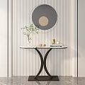 Modern Entryway Console Table With Marble Top Decorative Vase And Round Mirror