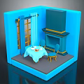 Modern Blue Living Room Furniture With Table Chairs Fireplace Curtains And Window Design