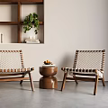 Leisure Chairs With Woven Rope Wooden Frame Small Round Table Green Plant And Books