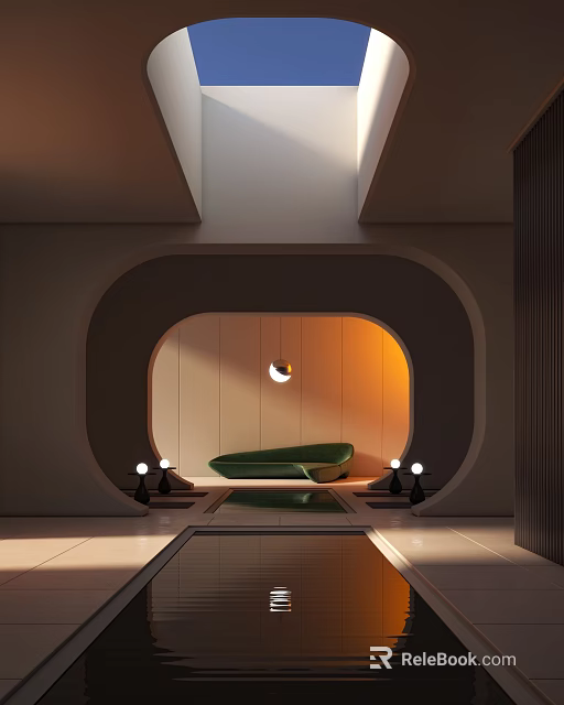 Creative Garden Ornaments With Ceramic Planters Wooden Bench And Solar Decorative Lights 3d model 