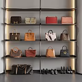 Baggage Display With Various Styles On Lighted Shelves In Modern Showroom Setting