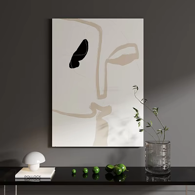Abstract Painting With Minimalist Lines And Black Accent On Wall 3d model