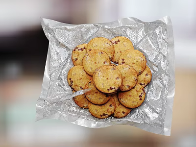 Chocolate Chip Cookies On Aluminum Foil 3d model