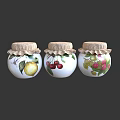 Decorative Ceramic Jars With Fruit Designs And Burlap Lids For Home Decor