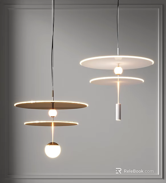 Modern Pendant Lights With Circular Double Layer Shades For Contemporary Interior Design 3d model 