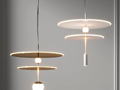 Modern Pendant Lights With Circular Double Layer Shades For Contemporary Interior Design 3d model