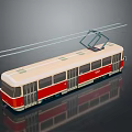 Cream And Red Tram 3D Model With Pantograph Overhead Wires Windows And Doors