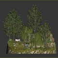 Detached Villa Surrounded By Trees With Small Waterfall Stream Lush Grass And Mossy Ground
