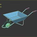 Blue Wheelbarrow With Black Handles Single Wheel And Reflective Metal Body