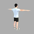 A Man In Light Blue T shirt And Black Shorts With Arms Outstretched On Gray Background 3d model