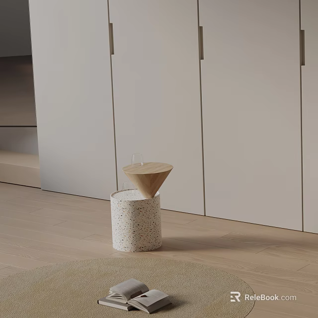 Modern Side Table With Speckled Base And Wooden Cone Top Design 3d model 