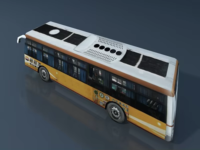 Modern Yellow and White Bus with Black Roof and Decorative Body Patterns for Urban Transport 3d model