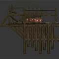 Rustic Wooden Bridge With Railings Planks And Red Items In Countryside