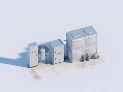 White Industrial Equipment System With Multiple Water Tanks Control Cabinets And Valves 3d model