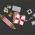 Pixel Art Beach Leisure Setup With Hammock Deck Chairs Umbrella Bottles And Blocks