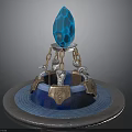 Ornate Decorative Sculpture With Blue Faceted Top Copper Chains And Circular Base