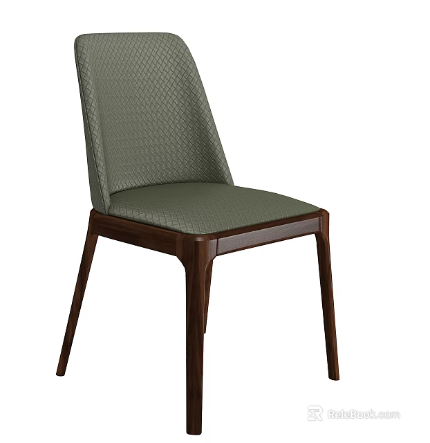 Modern Dining Chair With Textured Gray Upholstery And Dark Brown Wooden Legs 3d model 