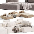Modular Casual Sofa Set With Light Colored Upholstery Cozy Pillows And Soft Blanket 3d model