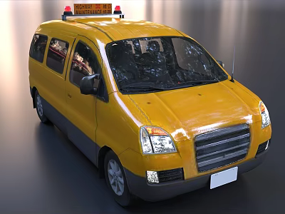 Yellow Taxi Van With Roof Top Sign And Red Warning Lights 3d model