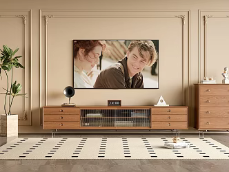 TV cabinet side cabinet TV wall plaster line background 3d model