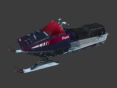 Puro Snowmobile With Red And Blue Exterior Black Seat And Ski Base Design 3d model