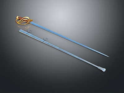 Two Decorative Swords With Gold Hilt Blue Blade And Simple Silver Blade Design 3d model
