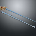 Two Decorative Swords With Gold Hilt Blue Blade And Simple Silver Blade Design