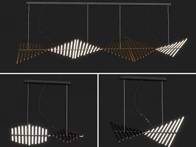 Modern Geometric Chandelier With Striped Wave Shaped Gold Black Metallic Lighting Fixture 3d model