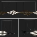 Modern Geometric Chandelier With Striped Wave Shaped Gold Black Metallic Lighting Fixture