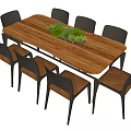 Wooden Conference Table With Rectangular Design Green Plant And Six Chairs