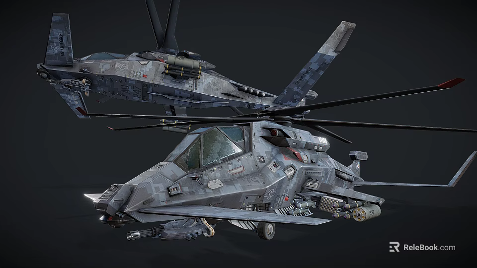 Modern Military Combat Helicopters With Camouflage Paint And Advanced Weapon Systems 3d model 