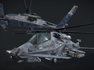Modern Military Combat Helicopters With Camouflage Paint And Advanced Weapon Systems 3d model