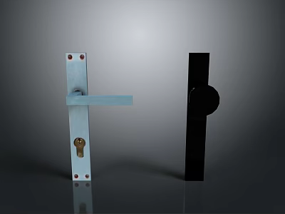 Contemporary Door Hardware Featuring Metal Lever Lock And Black Round Knob 3d model