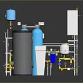 Industrial Mechanical Equipment With Blue Tank Pipes Control Panel And Instruments
