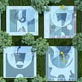 Creative Basketball Court Design Layouts With Green Trees And Colorful Patterns
