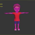 3D Cartoon Boy In Red Shirt Blue Shorts With Outstretched Arms And Floor Reflection