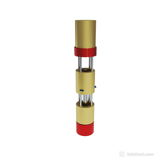 Gold And Red Cylindrical Industrial Mechanical Component With Multi Ring Structure 3d model 