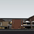 Traditional Style Commercial Street With Central Plaza Shops And Water Feature Layout