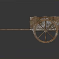 Vintage Wooden Cart With Weathered Texture Large Wooden Wheels And Long Shafts