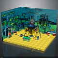 Lego Workspace Interior With Astronaut Figure Equipment Tools Green Pipes And Yellow Tile Floor