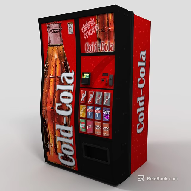 Coca-Cola Commercial Vending Machine For Soda Drinks With Red Branded Exterior Design 3d model 
