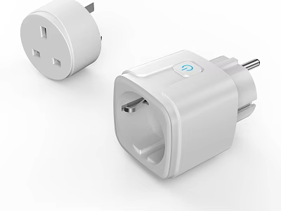 White Electrical Plug Converter With On Off Switch And Multiple Sockets 3d model