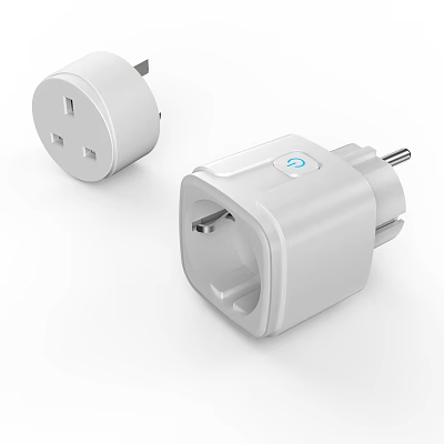 White Electrical Plug Converter With On Off Switch And Multiple Sockets 3d model