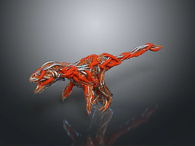 Mechanical Dinosaur Character In 3D Model With Red And Silver Metal Structure Design 3d model