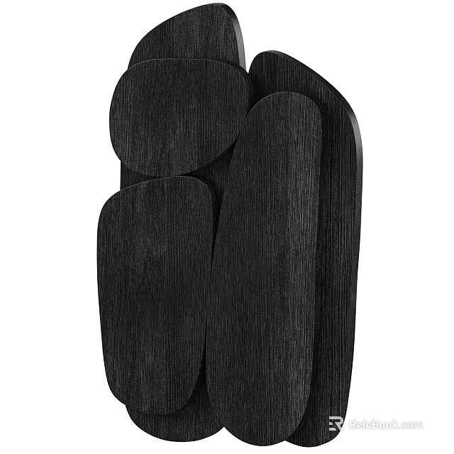 Modern Abstract Black Wooden Sculpture With Irregular Shapes For Home Decor 3d model 