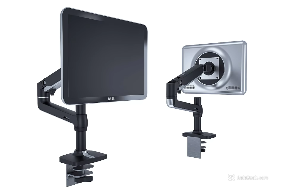 Iron Art Dual Monitor Bracket Adjustable Desktop Mount Black Silver Design 3d model 