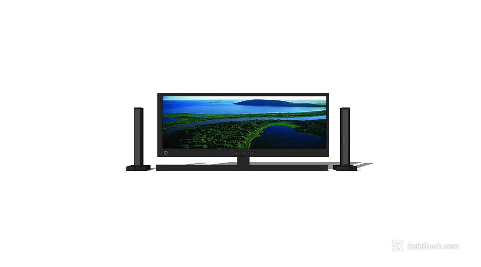 Modern Television With Scenic Landscape Screen And Side Speakers For Home Entertainment 3d model 