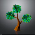 3D Styled Tree with Orange Textured Trunk and Three Green Leafy Crowns Against Gray Background