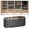 Modern Mall Counter With Wooden Display Shelves And Product Arrangements