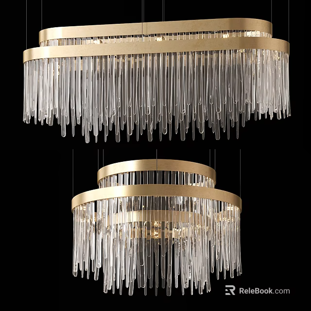Elegant Modern Crystal Chandelier with Gold Circular Frame and Hanging Crystal Pendants 3d model 